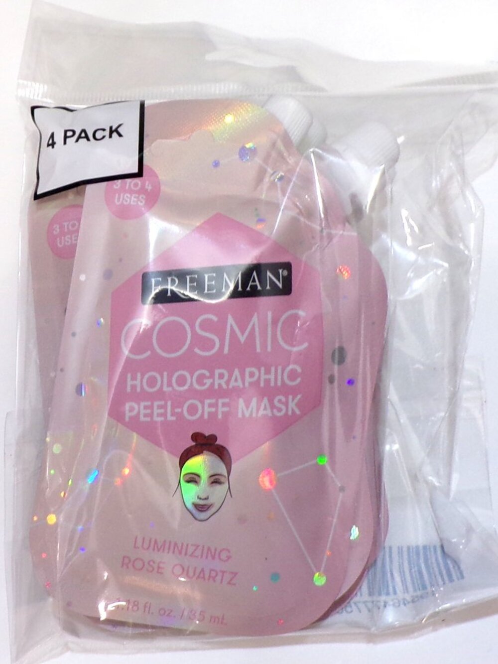 FREEMAN Cosmic Holographic Peel Off Mask Luminizing Rose Quart 0.33 oz 4-pack